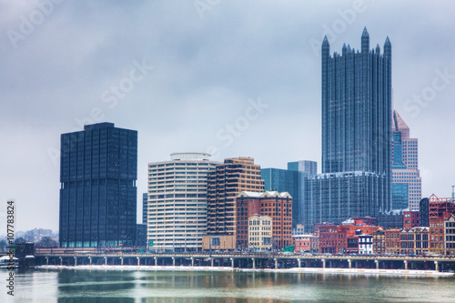 The Pittsburgh skyline in winter