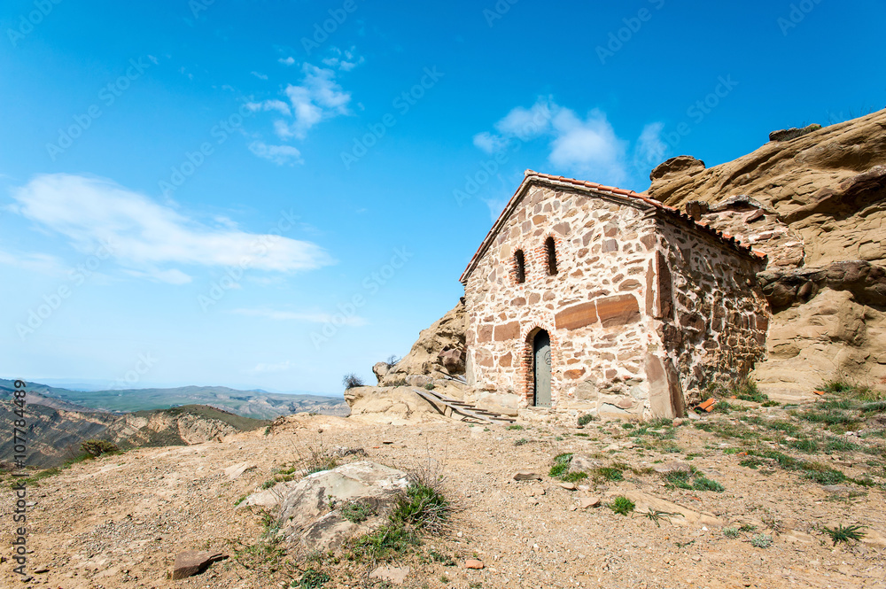 Antique historical chapel built in cliff in David Gareji monaste
