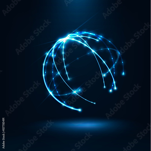 Abstract geometric technology shape of glowing particles .