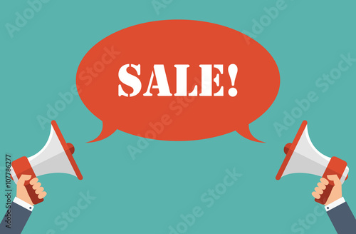 SALE Megaphone. sale conversation. Flat design for business financial marketing banking commercial advertising minimal concept cartoon illustration.