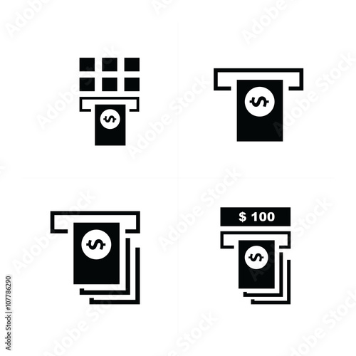 cash machine and stack of dollars icons