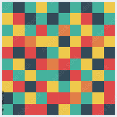 Abstract square pattern in yellow, red, green colors
