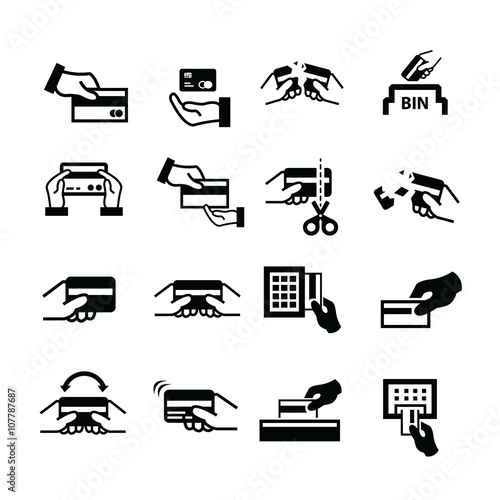 Hand holding a credit card and removing icons