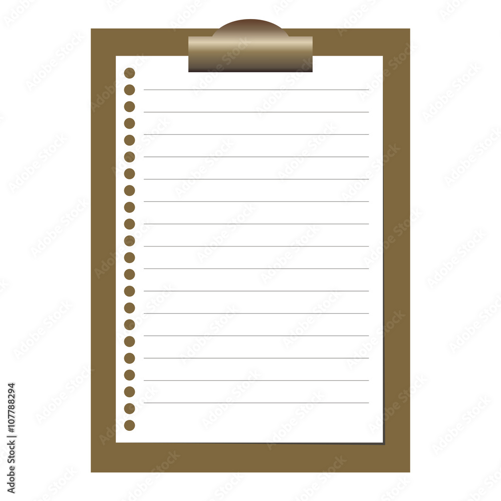 Clipboard with white blank paper. Lined paper. Clipboard with white blank paper. Lined paper.
