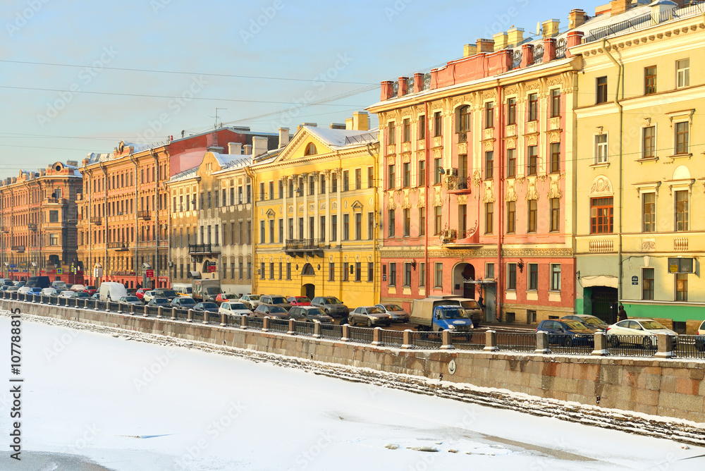 Winter landscape. Fontanka Embankment. St. Petersburg
