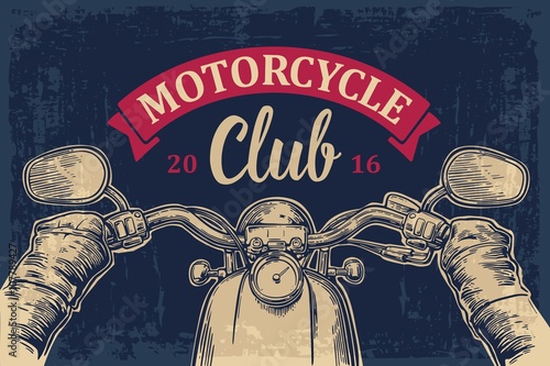 Biker driving a motorcycle rides. Road Trip.