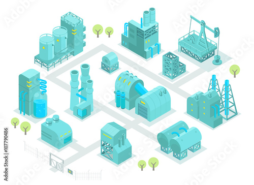 Set factory isometric illustration oil production