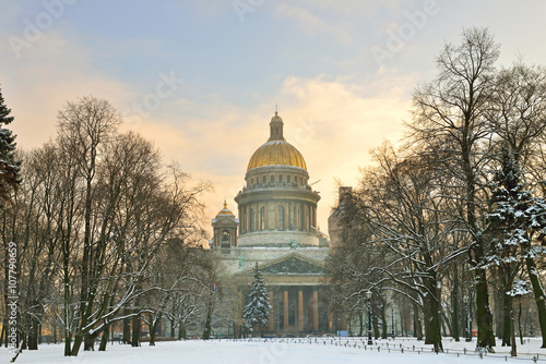 Saint Isaac's Cathedral (1858) winter evening in Saint Petersburg, Russia photo