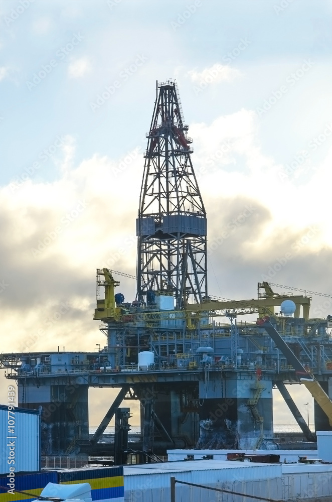 Drilling rig on the coast of Atlantic Ocean. Oil platform. Drilling rig on the coast of Atlantic Ocean. Oil platform.