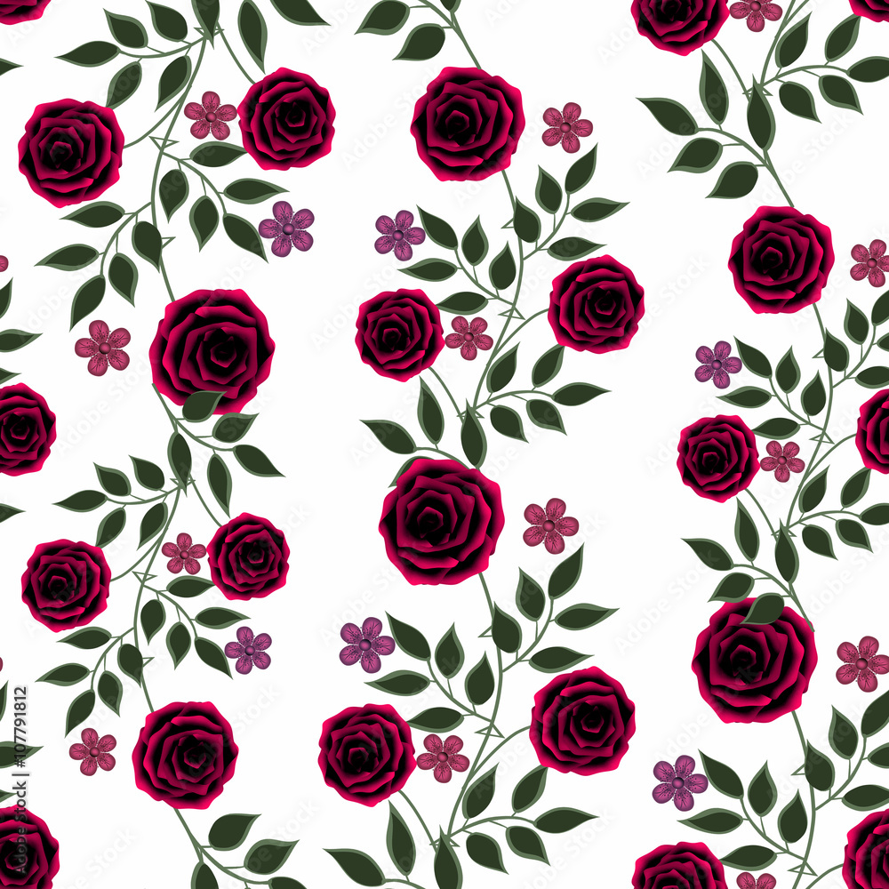 Fototapeta premium Seamless flowers from red roses pattern on white background