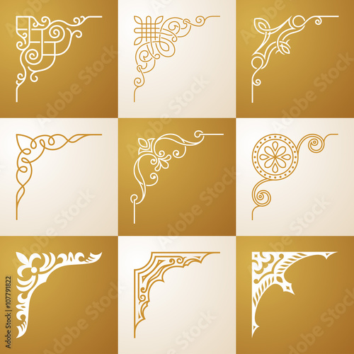 Vintage design elements Corners vector set