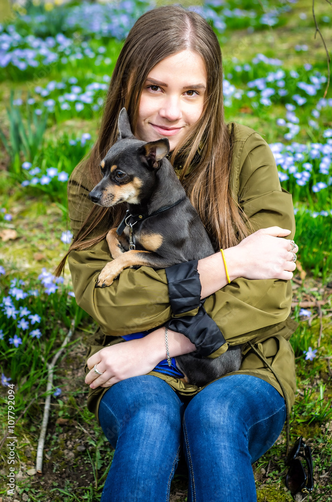 Outdoor portrait with small dog Outdoor portrait with small dog