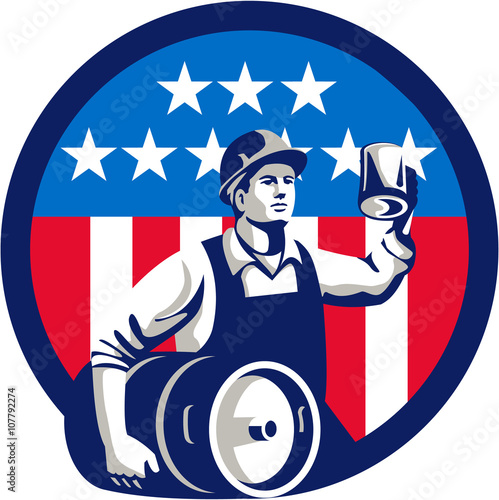 American Builder Beer Keg Flag Circle Retro