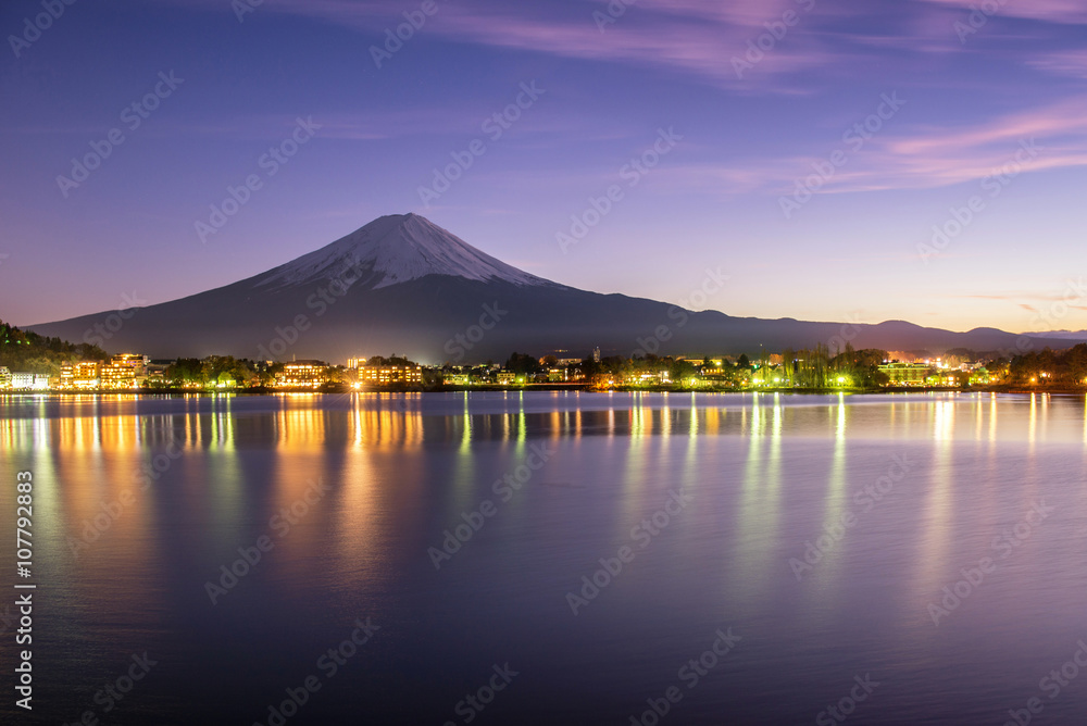beautiful scece susnset reflection of mt.Fuji