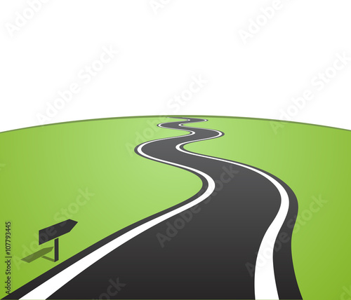Winding road with white lines leaving over the horizon