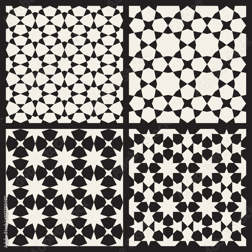 Set of Four Vector Seamless Islamic Stars Tessellation Geometric Pattern