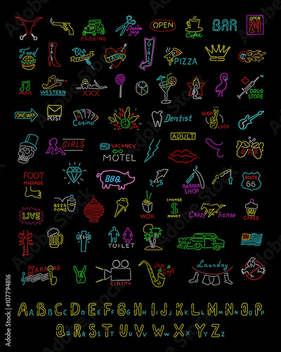 Big Collection of Neon signs. Vector. Isolated
