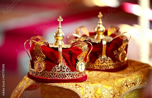 two wedding crowns in the church