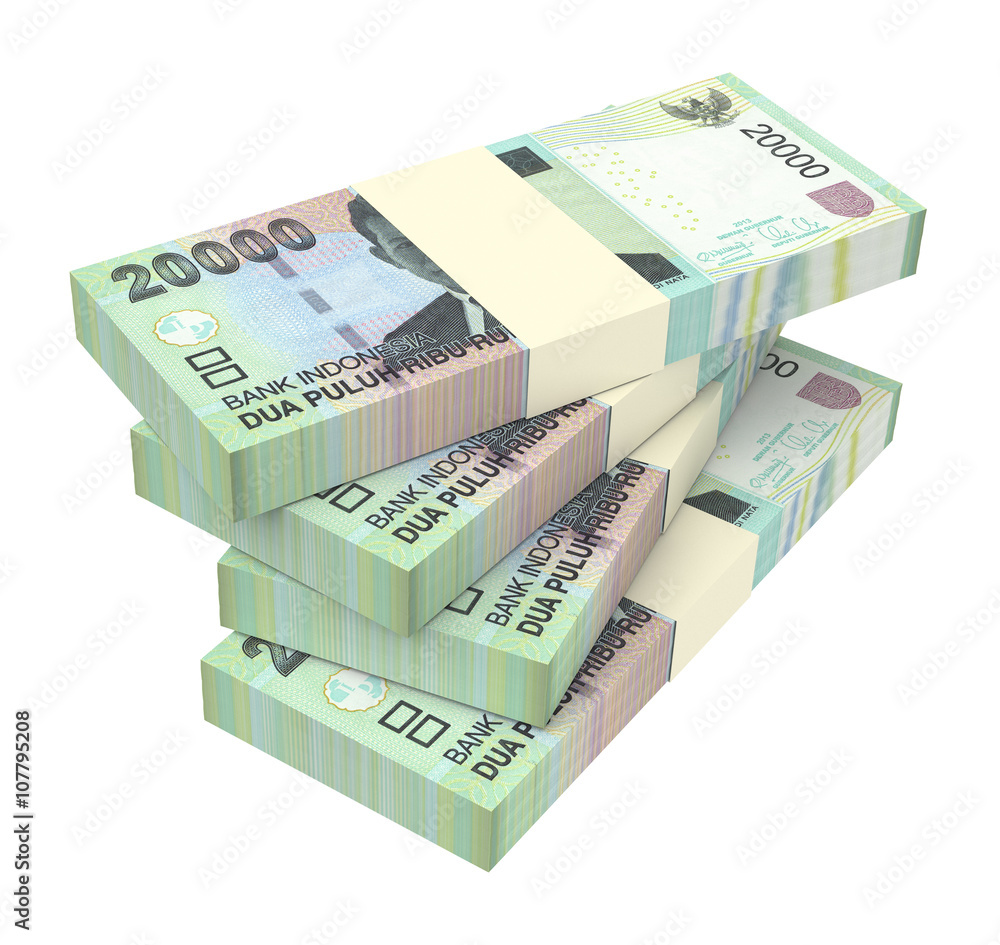Indonesian rupiah money isolated on white background. 3D illustration. Indonesian rupiah money isolated on white background. 3D illustration.