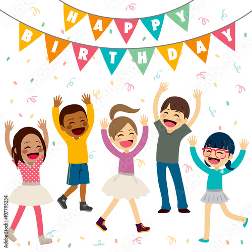 Happy children having fun at birthday party