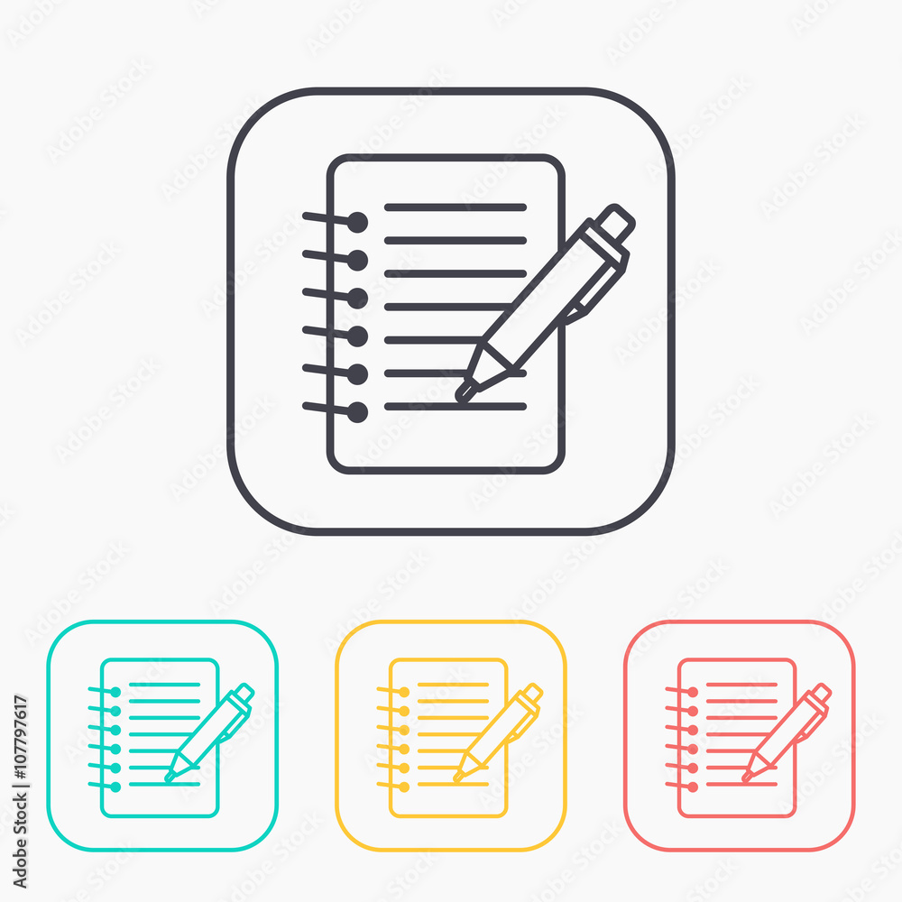 Notebook with pen color icon set Notebook with pen color icon set