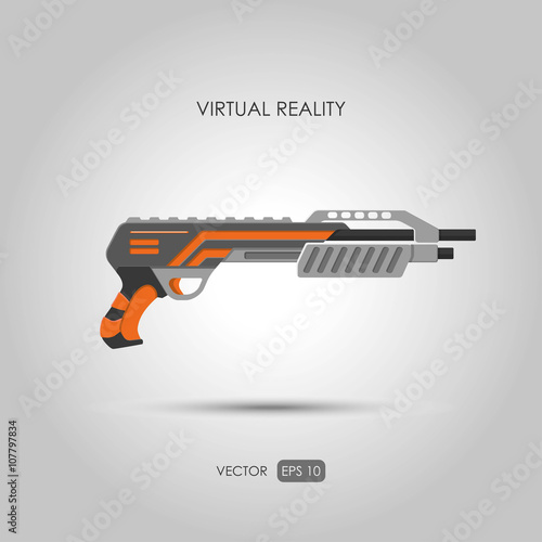 Shotgun. Gun for virtual reality system. Video game weapons. Vid