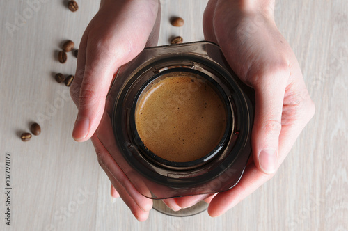 Professional coffee brewing cafe aeropress