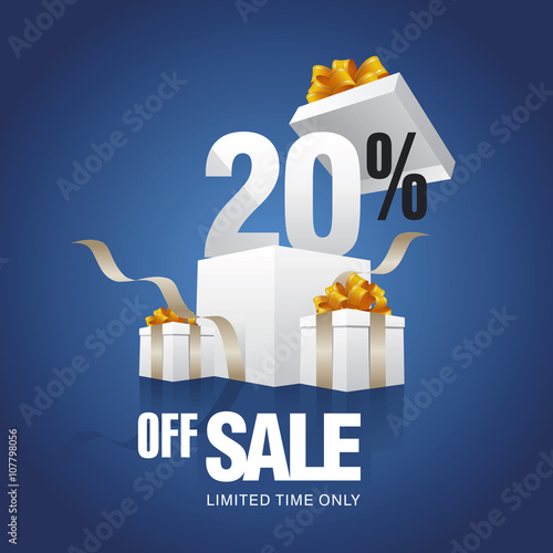 Sale 20 percent off card blue background