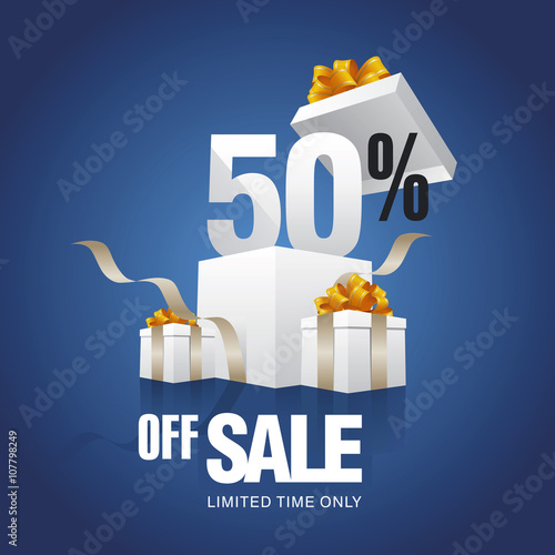 Sale 50 percent off card blue background