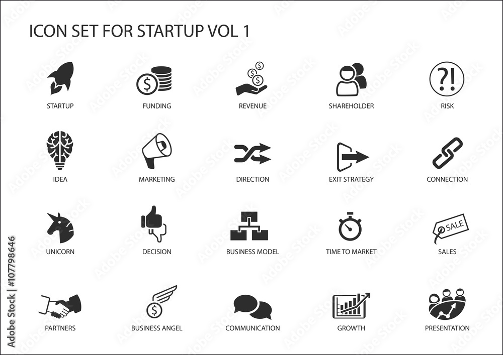 Business startup icon set. Vector symbols for various business