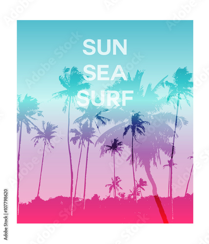 Creative trendy poster with palms. Vector. Isolated