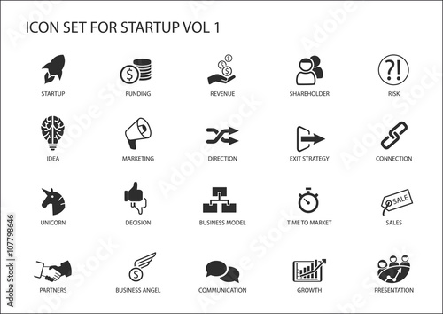 Business startup icon set. Vector symbols for various business situations