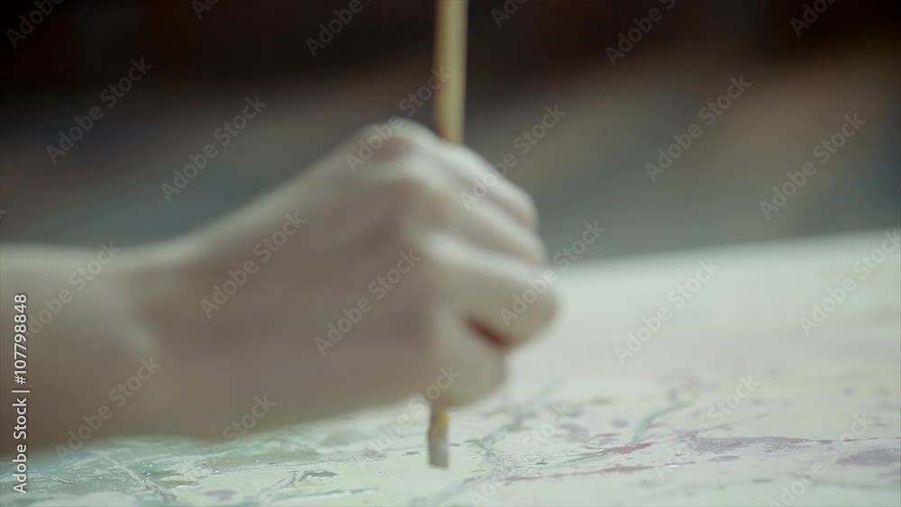 a young woman draws a picture of the brushes a young woman draws a picture of the brushes