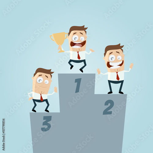 funny businessman on winners podium