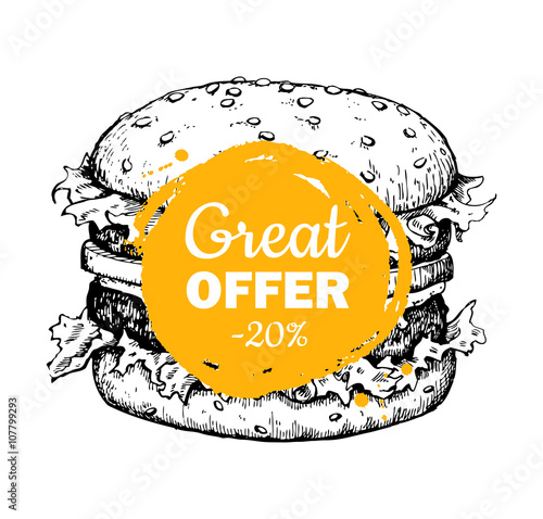 Vector vintage fast food special offer. Hand drawn monochrome ju