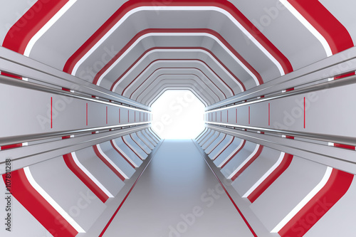 Futuristic tunnel with red lights