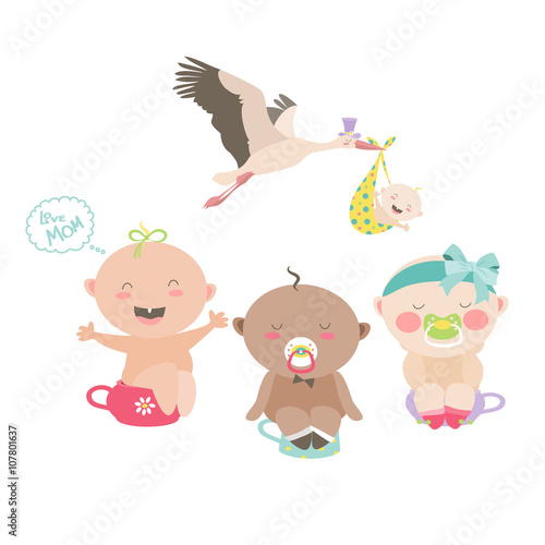 Babies are sitting on a chamber pots
