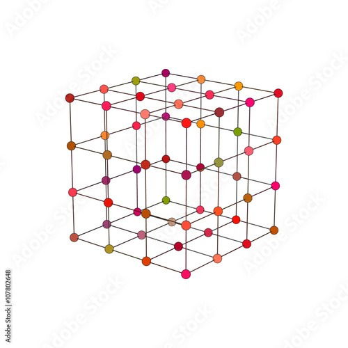 Molecular lattice in the form of a cube. Vector.