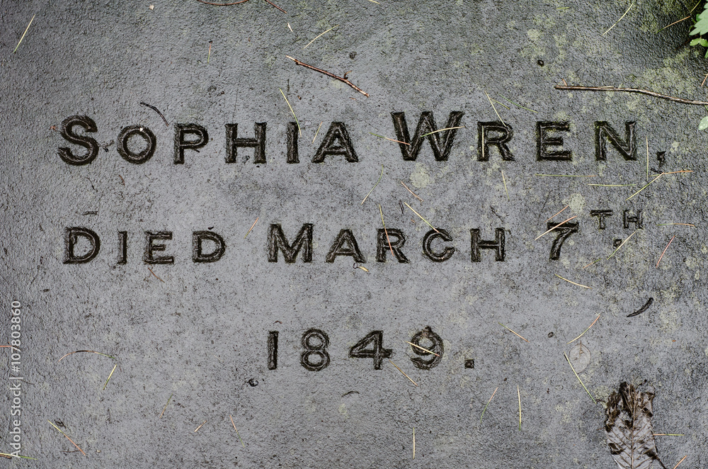 Sophia Wren's gravestone. Name and date engraved on the gravestone of the great granddaughter of the celebrated British architect, in churchyard in Bath, Somerset, UK Sophia Wren's gravestone. Name and date engraved on the gravestone of the great granddaughter of the celebrated British architect, in churchyard in Bath, Somerset, UK