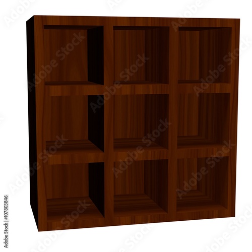 Empty wooden bookcase isola...