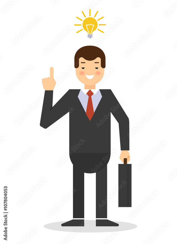 Businessman with a new idea. Isolated on white background. office worker with briefcase. image of the thinking process. flat isolated illustration for creative design. Businessman with a new idea. Isolated on white background. office worker with briefcase. image of the thinking process. flat isolated illustration for creative design.