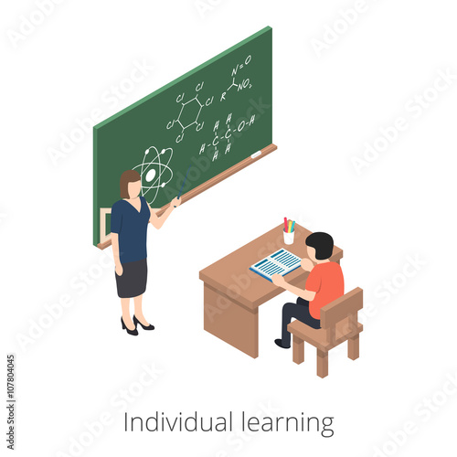 Individual learning. Isolated on white background. teacher explains the lessons of the student. 3d isometric illustration. EPS 10 vector. Flat style illustration.