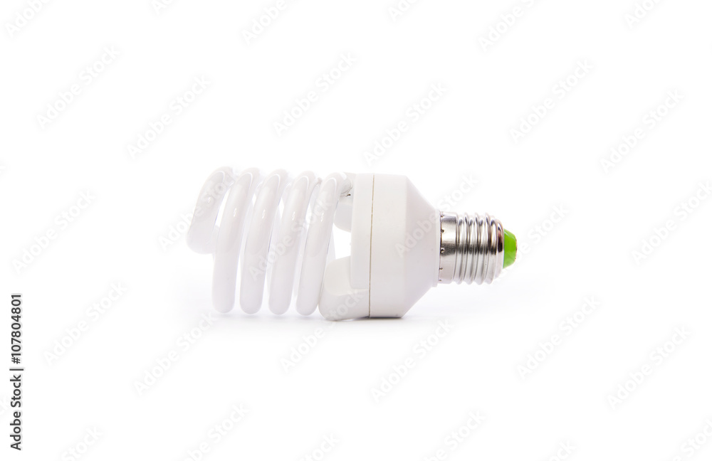 Energy saving fluorescent light bulb on white bakground Energy saving fluorescent light bulb on white bakground
