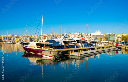 view of residential marina in the port of piraeus in greece photo