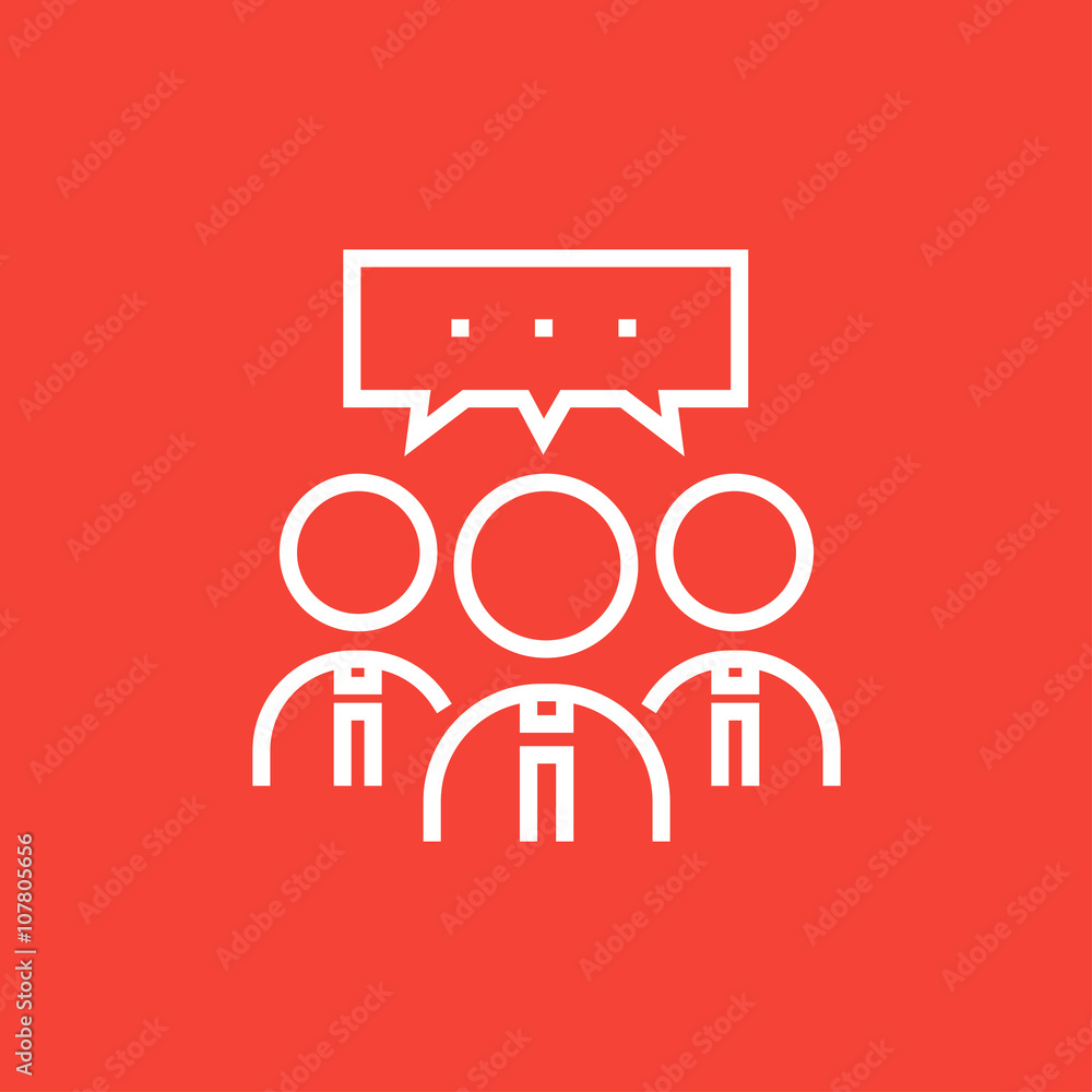 People with speech square above their heads line icon. People with speech square above their heads line icon.