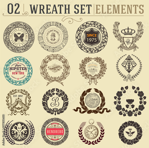 Laurel wreath set. Design elements