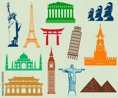 World landmarks silhouettes elements set. Vector 