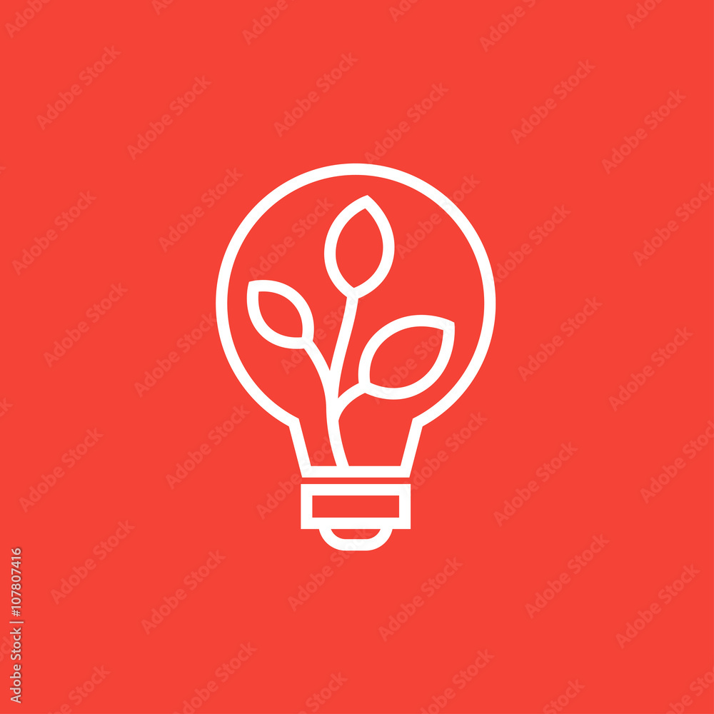 Lightbulb and plant inside line icon. Lightbulb and plant inside line icon.
