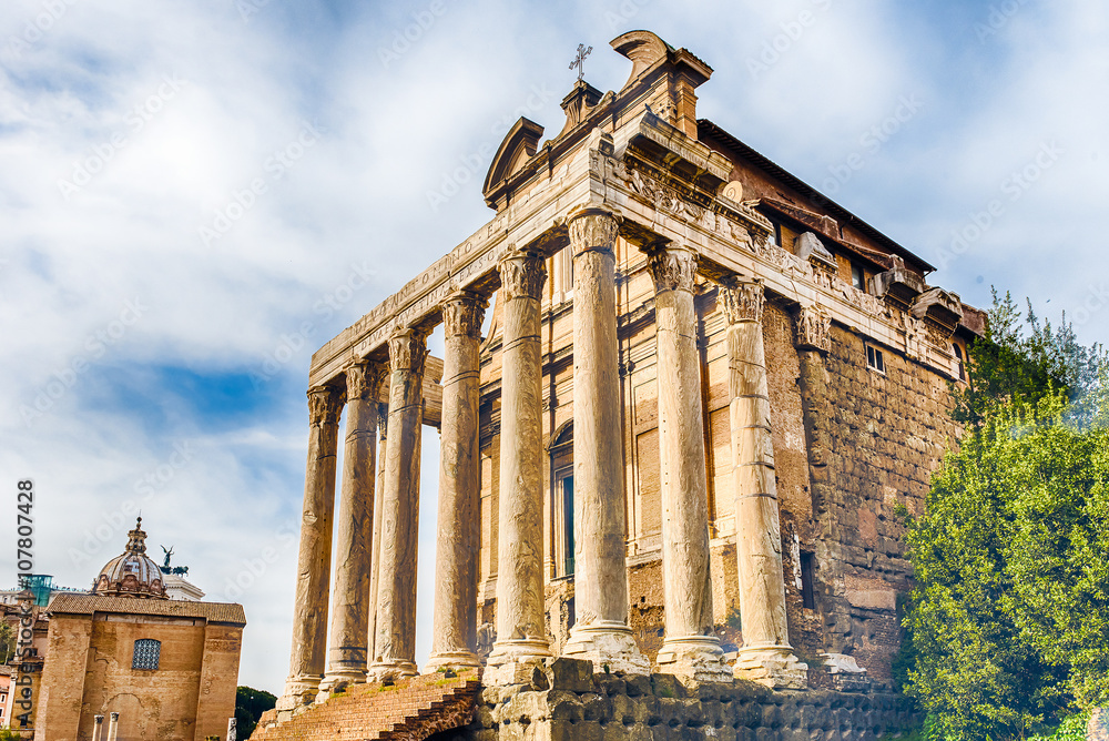 Naklejka premium Ruins of the Temple of Antoninus and Faustina in Rome, Italy