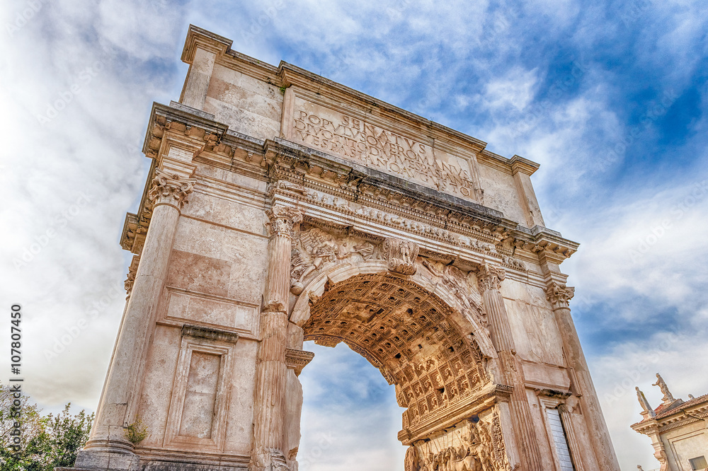 The iconic Arch of Titus in the Roman Forum, Rome